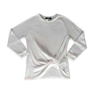 Rewash Twist Front T-Shirt Top Women's Sz Large White Soft Knit Long Sleeve